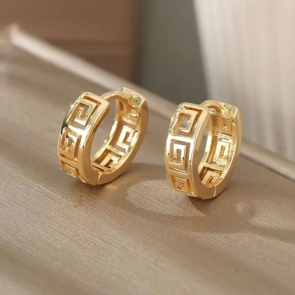 Unique Simple Style Mesh Pattern Designer Inspired Huggie Hoop Earrings - Picture 1 of 4
